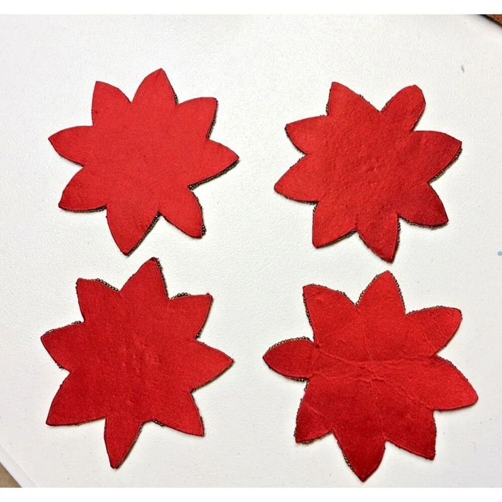 Poinsettia Beaded Coasters set of 4 Vintage 5.5” X 5.5”